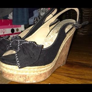 Black open toe wedge